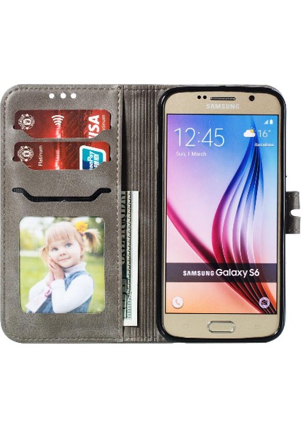 Samsung Galaxy S6 Kabartmalı Kickstand Kart Tutucu Kapatma Için Cüzdan Kılıf (Yurt Dışından)