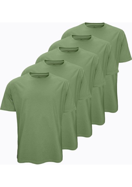 5 Li Paket Haki Erkek T-Shirt Loose Fit / %100 Pamuk Bol Rahat Kesim 5M6040