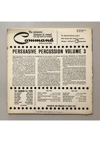 The Command All Stars Persuasive Percussion Volume 3 Lp Plak (Orjnal 1960 Dönem Amerika Baskı Plak)