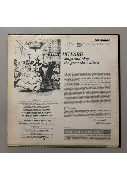 Eddy Howard Eddy Howard Sings And Plays The Great Old Waltzes Lp Plak (Orjnal 1963 Dönem Amerika Baskı Plak)