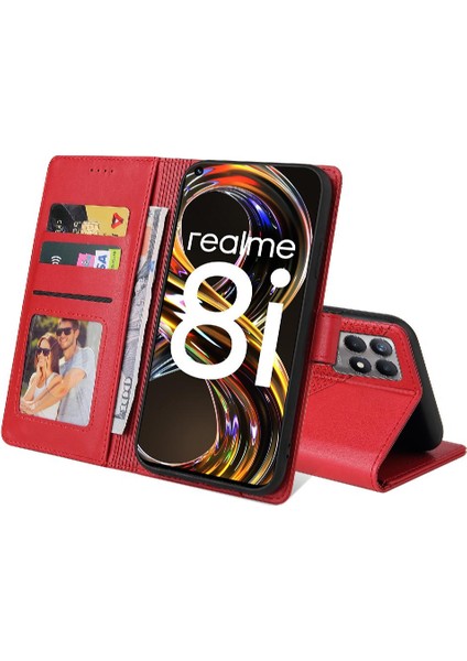 Realme 8i Kickstand Üç Kart Yuvaları 4 Köşe Koruma Için Flip Case (Yurt Dışından) indirimleri