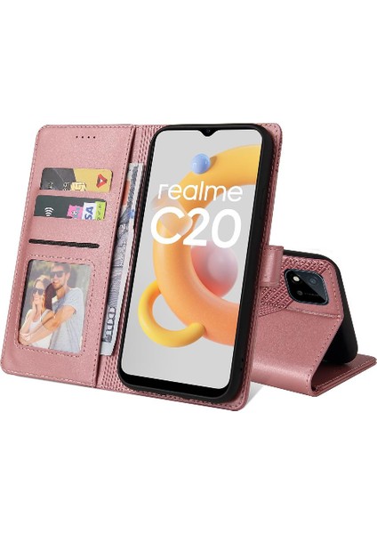 Realme C20 Premium Deri Darbeye Üç Kart Yuvaları 4 Için Flip Case (Yurt Dışından)
