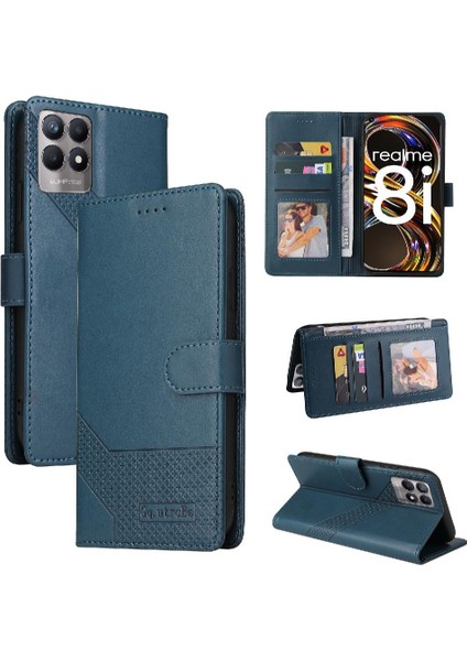 Realme 8i Kickstand Üç Kart Yuvaları 4 Köşe Koruma Için Flip Case (Yurt Dışından)