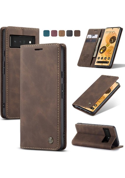 Google Piksel 6 Pro Manyetik Kapatma Darbeye Dayanıklı Vintage Pu Için Flip Case (Yurt Dışından)