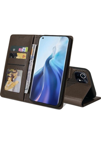 SZY Market Xiaomi 11 Kickstand Üç Kart Yuvaları Premium Deri 4 Için Flip Case (Yurt Dışından)