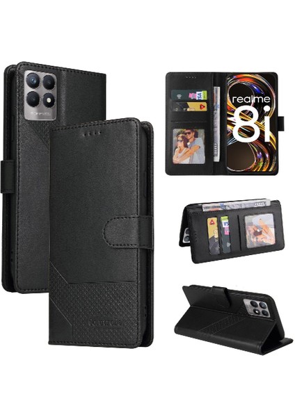 Realme 8i Kickstand Üç Kart Yuvaları 4 Köşe Koruma Için Flip Case (Yurt Dışından)