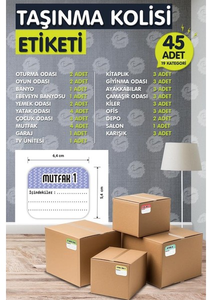 45 Adet Yapışkanlı Taşınma Kolisi Etiketi