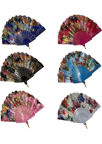 Yelpaze Şık Serinletici 877-10 Yaldızlı Renkli Yelpaze x 12 Adet