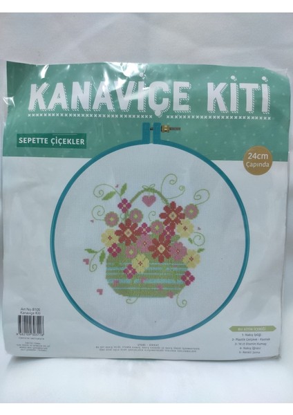 Kasnaklı Kanaviçe Kiti - Sepette Çiçekler - 24 cm Çapında