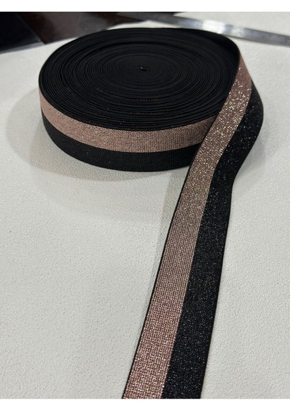 4 cm Simli Lastik Siyah-Altın 2 Metre