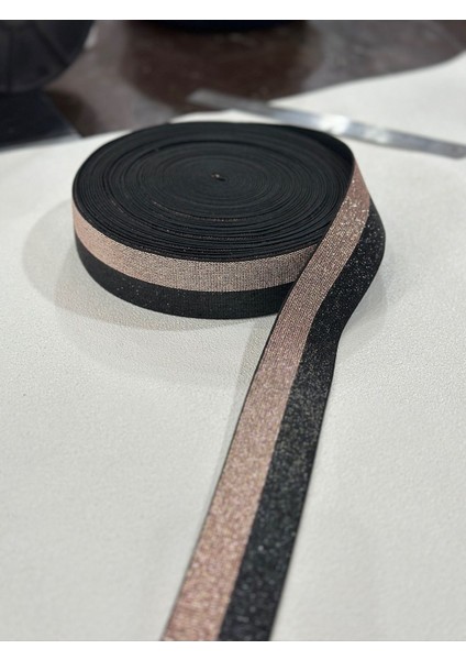 4 cm Simli Lastik Siyah-Altın 2 Metre