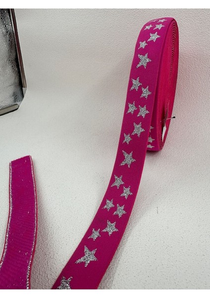 2.5 cm Simli Lastik-5 Metre-Yıldız Desenli
