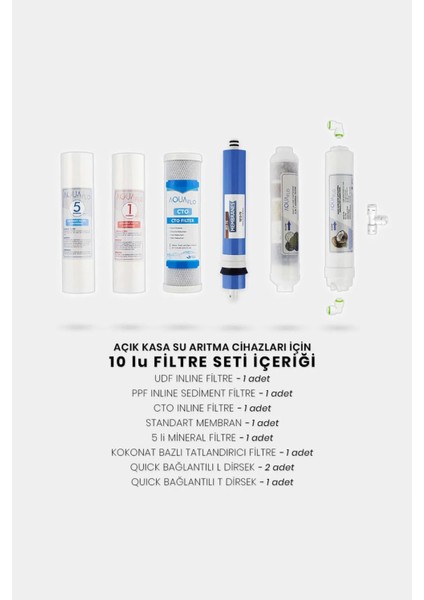 Açık Kasa Su Arıtma Cihazı 10LU Filtresi Standart Membran Set modelleri