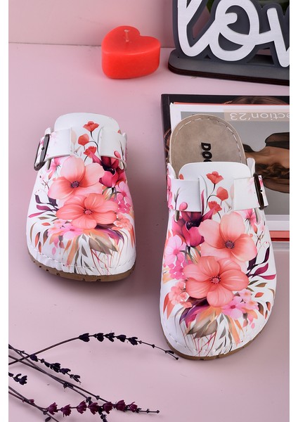 8090 Pembe Çiçek Baskılı Konfort Sabo Terlik modelleri