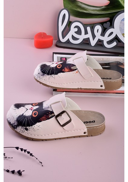 8082 Korkmuş Kedi Baskılı Konfort Sabo Terlik