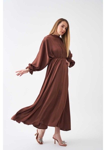 Beli Lastikli Abiye Elbise Kahve indirimleri