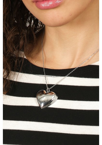 Büyük Kalp Pendantlı Şık Kolye Kadın Bijuteri Kolye