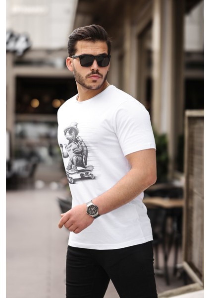 Kaplumbağa Kaykay Baskılı Yapay Zeka Tasarımı Penye Rahat Kalıp %100 Pamuk Erkek T-Shirt fiyatları