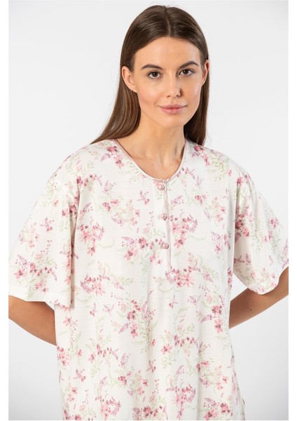 3387 Kadın Battal Çiçekli Patlı Kısa Kollu Pijama Takımı-Pembe modelleri