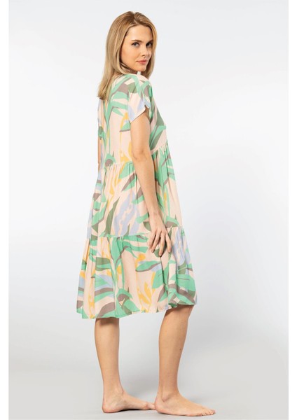 3602 Kadın Kısa Kollu Dokuma Kloş Elbise-Yeşil fırsatları