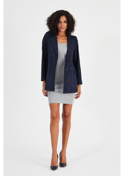 Ekoseli Astarsız Cepli Kruvaze Blazer Ceket (B24-00202) fiyatları