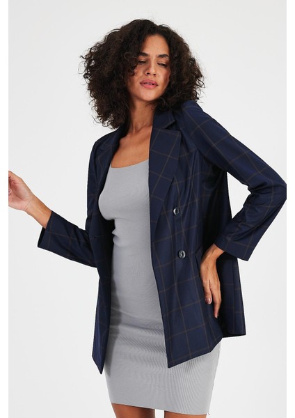 Ekoseli Astarsız Cepli Kruvaze Blazer Ceket (B24-00202) fırsatları