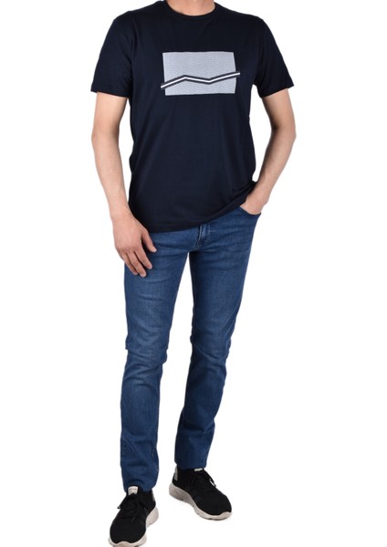 RYM-8370 Bisiklet Yaka Desenli Tişört/lacivert/l