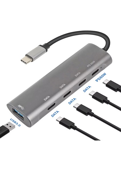 FXN-60W Type C To USB 3.0 Pd Çoklayıcı 60W Şarj Adaptörü Usb-C Çoklayıcı Çevirici