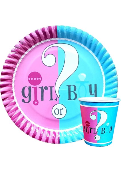 Cinsiyet Partisi Girl Or Boy Temalı 8 Li Bardak Tabak Set