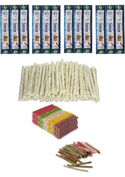 25 Li Renkli Munchy Ödül Çubuğu +100 Lü Burgu Çubuk + 4 Paket Kuzulu Stick Köpek Ödülü