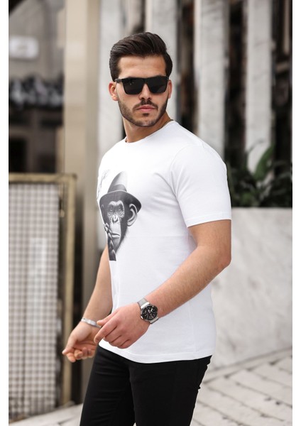 Maymun Quit Baskılı Yapay Zeka Tasarımı Penye Rahat Kalıp %100 Pamuk Erkek T-Shirt fiyatları