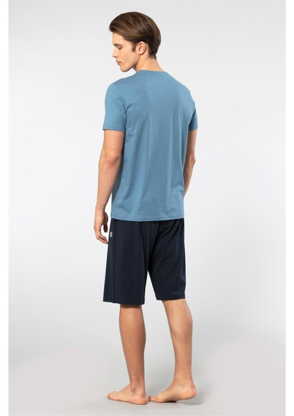 2193 Erkek Kısa Kollu V Yaka Şortlu Pijama Takımı-Indigo modelleri
