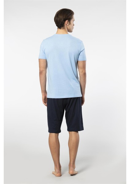 2193 Erkek Kısa Kollu V Yaka Şortlu Pijama Takımı-Mavi fiyatları