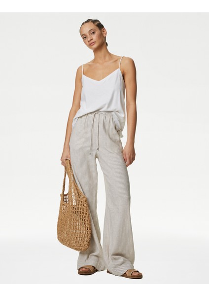 Wide Leg Keten Pantolon