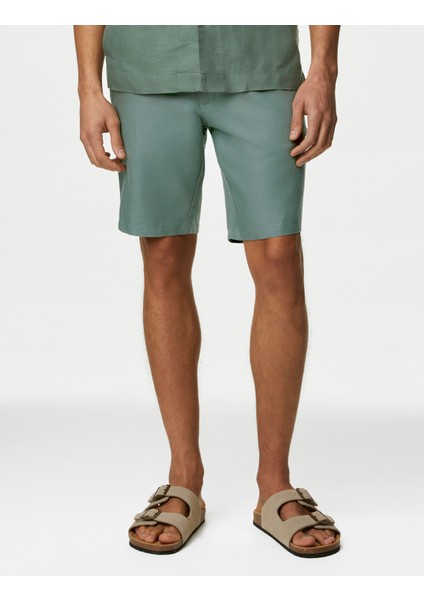 Regular Fit Keten Chino Şort fırsatları