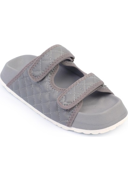 Uldvinya Kadın Terlik Çift Kapitone Desenli Gri Deri modelleri