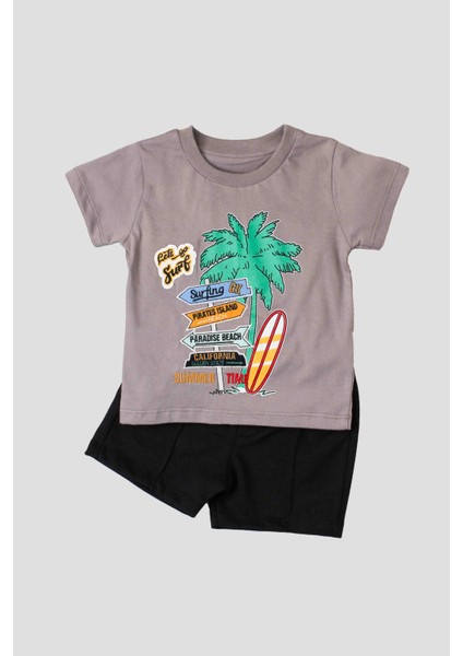 Palmiye Bakılı Tişört ve Kapri 2'li Takım