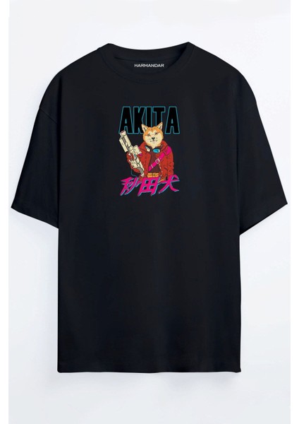 Akita Köpek Baskılı Oversize Unisex T-Shirt
