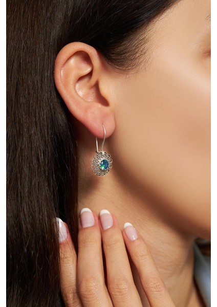 Mart Akuamarin Doğum Taşı Çiçek Motifli Telkari Gümüş Küpe fiyatları