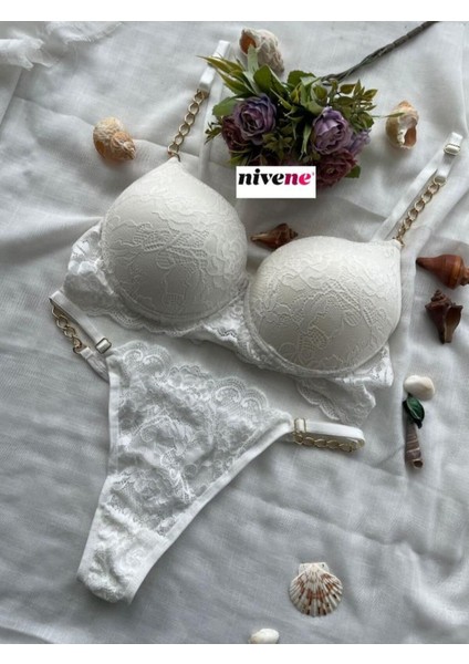 Zincirli Dantelli Dolgulu Push Up Sütyen Takım modelleri