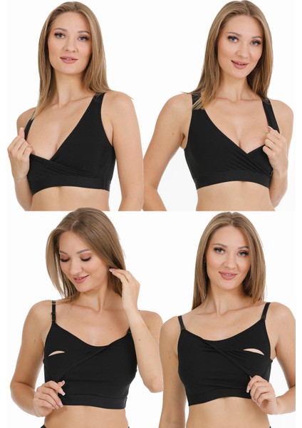 Par Lingerie Emzirme Büstiyeri 4lü Set Siyah-Siyah