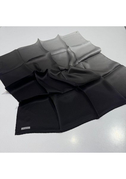 İpek Eşarp Nostalji - 8971-09 Siyah Gri Degrade Twill