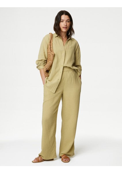 Saf Pamuklu Relaxed Fit Plaj Pantolonu
