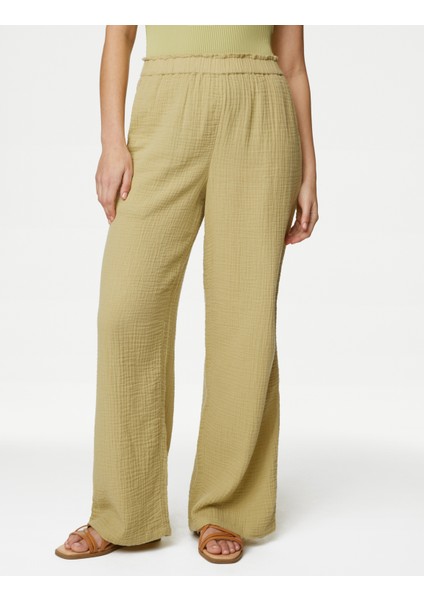 Saf Pamuklu Relaxed Fit Plaj Pantolonu