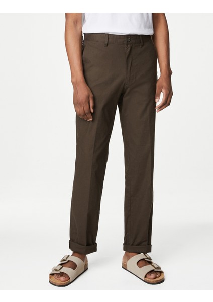 Regular Fit Keten Chino Pantolon