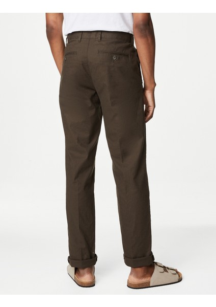 Regular Fit Keten Chino Pantolon