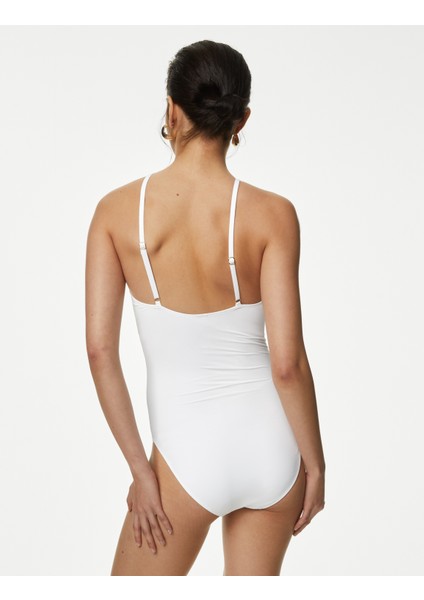 Boncuk Detaylı Cut Out Bandeau Mayo