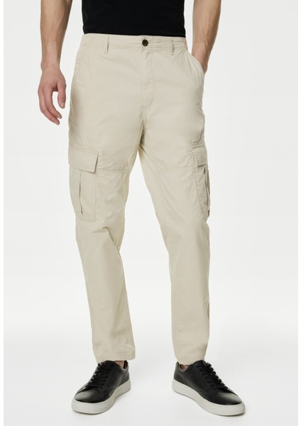 Saf Pamuklu Tapered Fit Kargo Pantolon fiyatları
