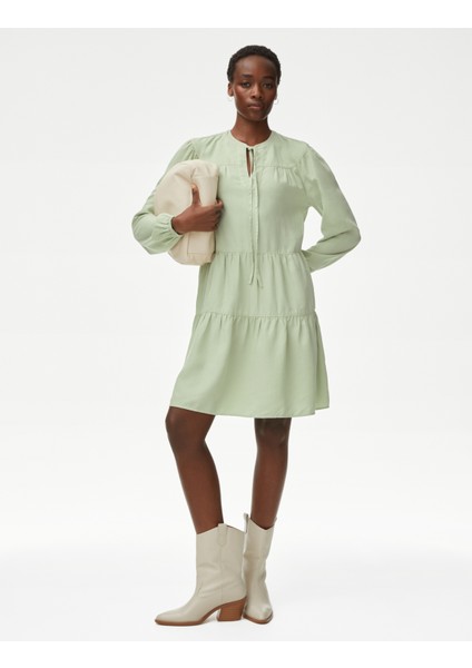 Saf Lyocell™ Uzun Kollu Mini Elbise