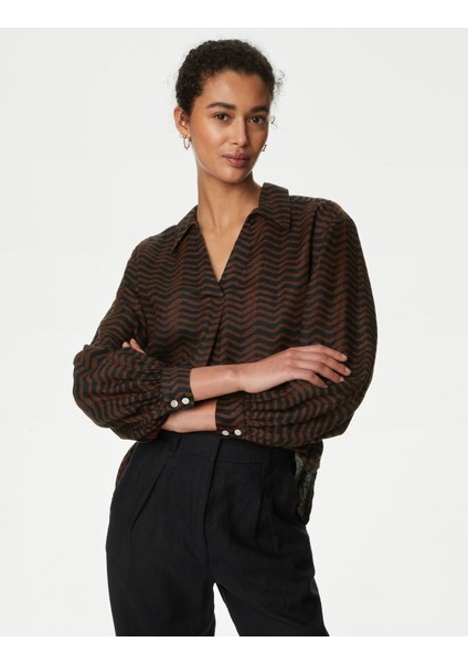 Uzun Kollu Saf Keten Popover Bluz fiyatları